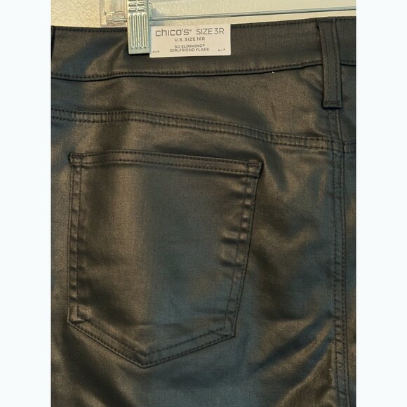 Chico’s So Slimming Women’s 16 Girlfriend Flare Pants Black Coated Edgy Chic - Picture 6 of 11